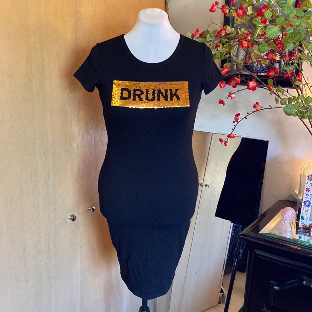 Drunk or Sober Sequin Black mini dress